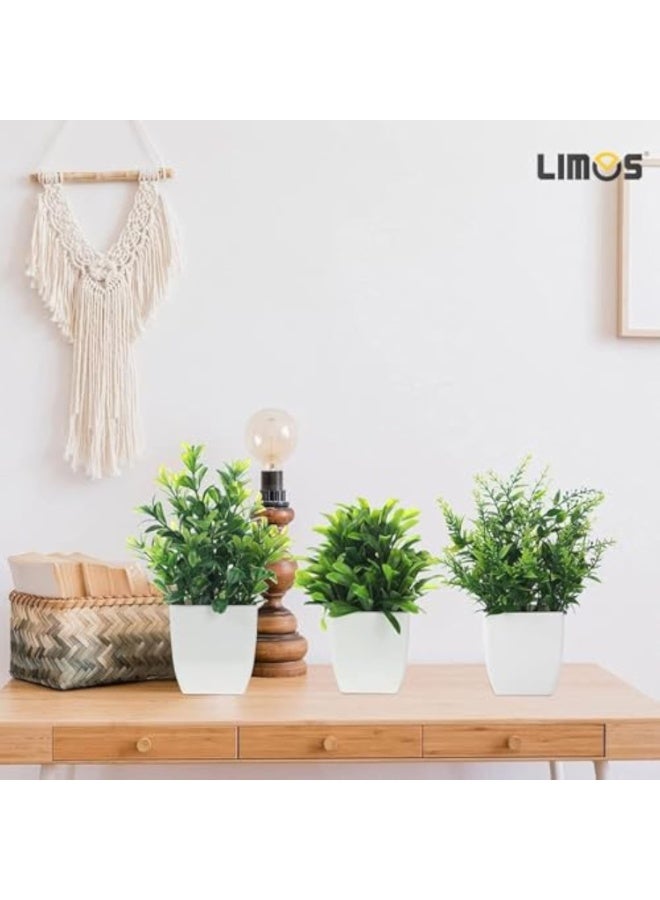 Arabest عبوة من 4 نباتات صناعية صغيرة في أصص، خضرة مختلطة بلاستيكية واقعية لتزيين المنزل، نباتات مزيفة صغيرة داخلية وخارجية للمكتب، الرف، الشرفة (أخضر + أبيض) - Image 5