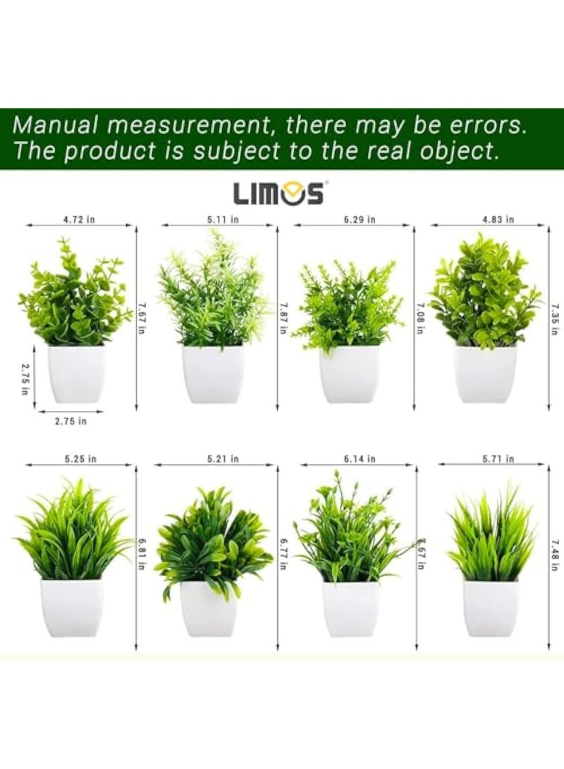 Arabest عبوة من 4 نباتات صناعية صغيرة في أصص، خضرة مختلطة بلاستيكية واقعية لتزيين المنزل، نباتات مزيفة صغيرة داخلية وخارجية للمكتب، الرف، الشرفة (أخضر + أبيض) - Image 2