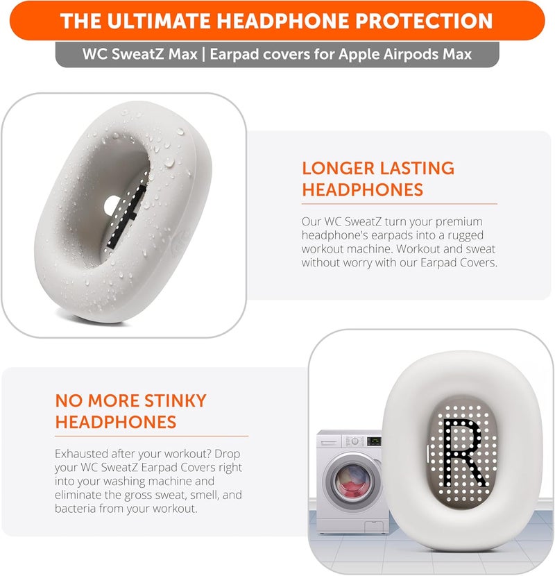 WC SweatZ Max - Protective Earpad Covers for Airpods Max Made by Wicked Cushions | Sweatproof & Easily Washable | Full Earpad Sweat Protection | Beige - Image 3