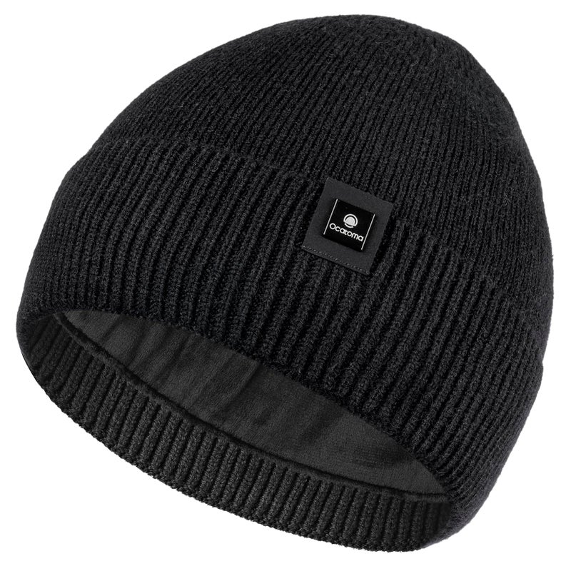 Ocatoma Beanie for Men Soft Knit Cuffed Unisex Beanie Warm Winter Ski Hats Gifts for Men Women Black - Image 1