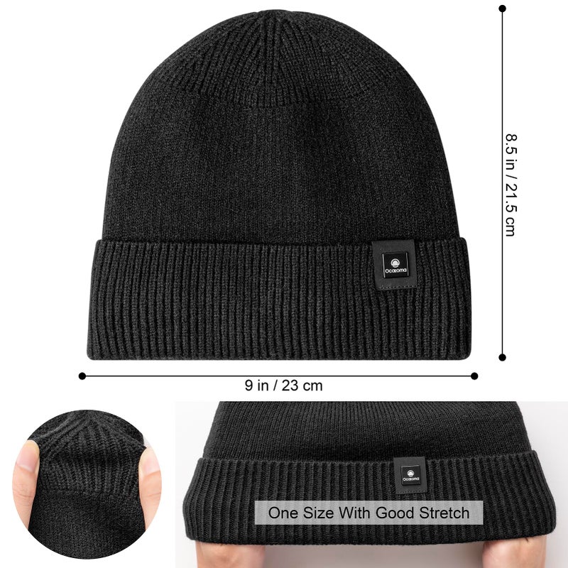 Ocatoma Beanie for Men Soft Knit Cuffed Unisex Beanie Warm Winter Ski Hats Gifts for Men Women Black - Image 3