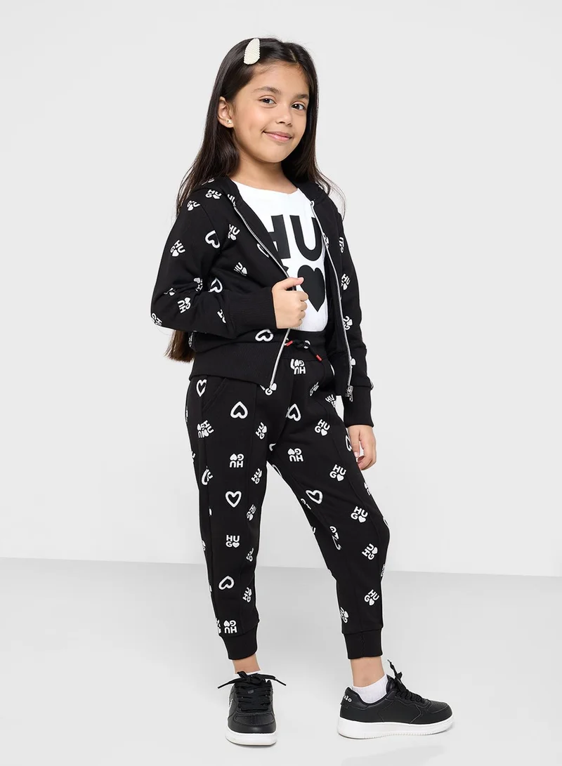 HUGO Kids Logo Aop Zip Through Hoodie