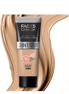 Faces Canada FACES CANADA All Day Hydra Matte Foundation Mini 3 in1 Foundation Moisturizer 24 HR Aloe Hydration and Vitamin C 10HR Long Wear  Medium to High Buildable Coverage Medium Natural15ml  - Image 1
