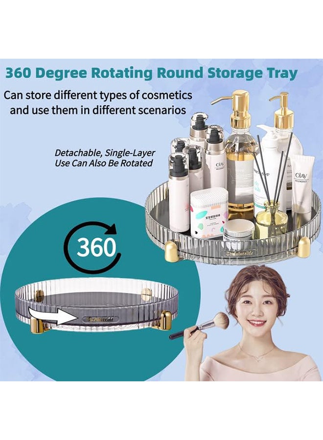 KHAJUL 2-Tier Rotating Makeup Organizer Box,  Storage Rack for Cosmetics and Skincare, Multi-Functional High-Capacity Holder, Vanity and Bathroom Use (Gold, Diameter: 28CM, Height: 22CM) - Image 4