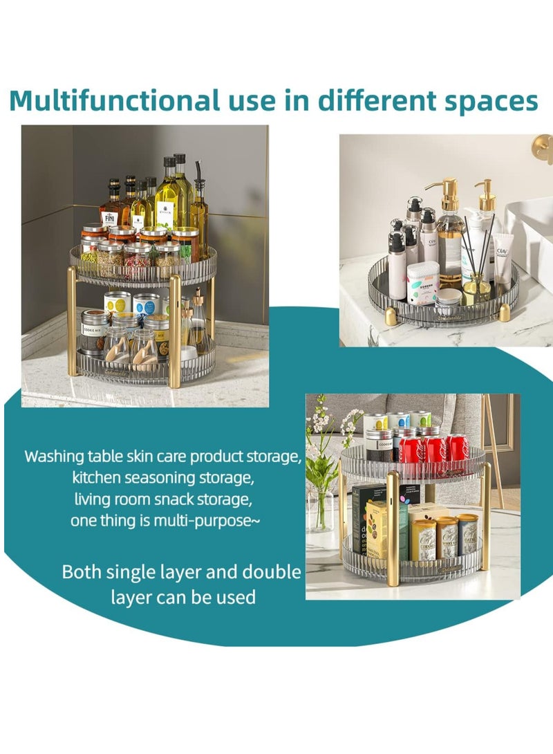 KHAJUL 2-Tier Rotating Makeup Organizer Box,  Storage Rack for Cosmetics and Skincare, Multi-Functional High-Capacity Holder, Vanity and Bathroom Use (Gold, Diameter: 28CM, Height: 22CM) - Image 2