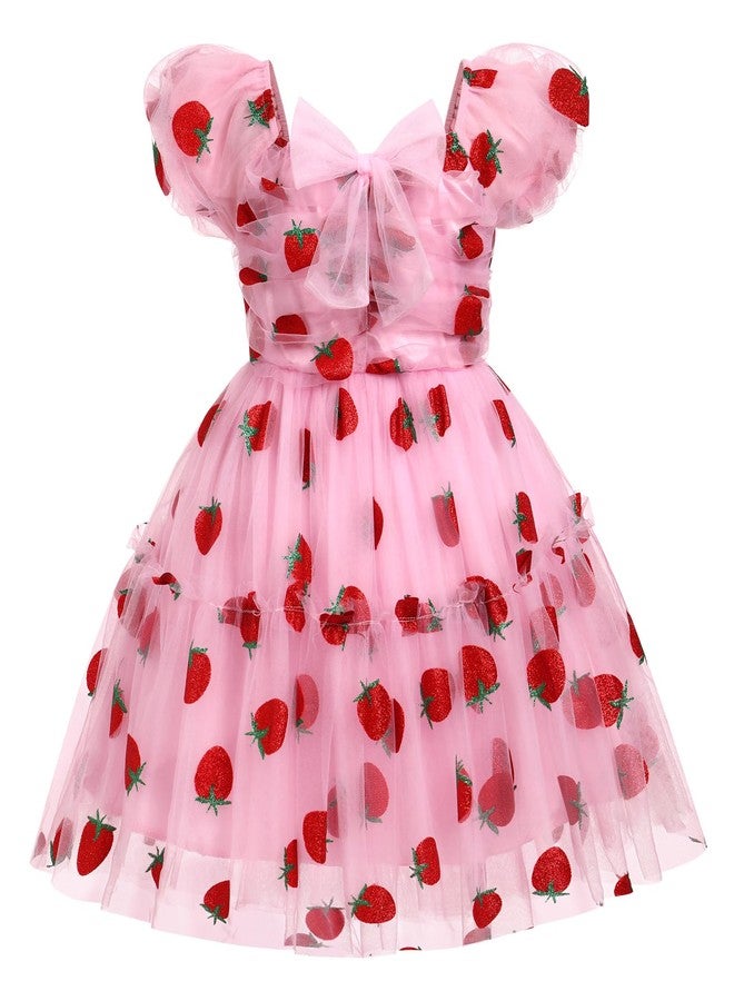 OBEEII Toddler Girls Glitters Strawberry Princess Tulle Dress Short Puff Sleeve Tutu Dress Baby Birthday Party Baptism Ball Gown Flower Girl Dress Formal Pageant Photoshoot Dress Pink 2-3 Years - Image 1
