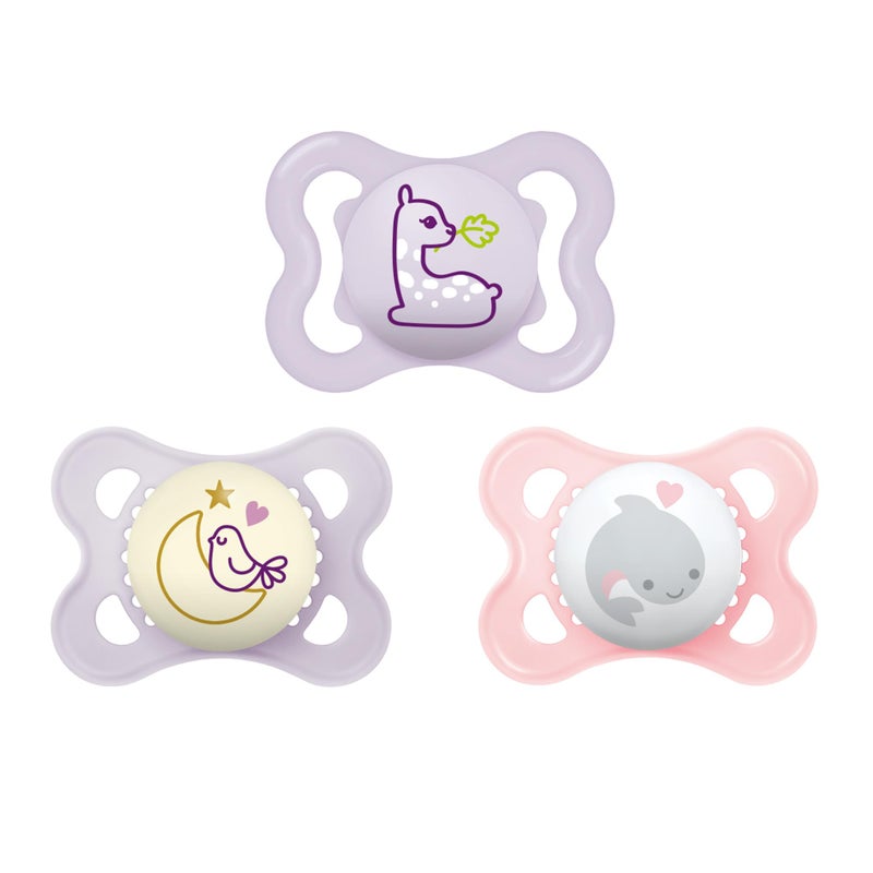 MAM Variety Pack Baby Pacifier, Includes 3 Types of Pacifiers, Nipple Shape Helps Promote Healthy Oral Development, 3 Pack, 0-6 Months, Girl - Image 1