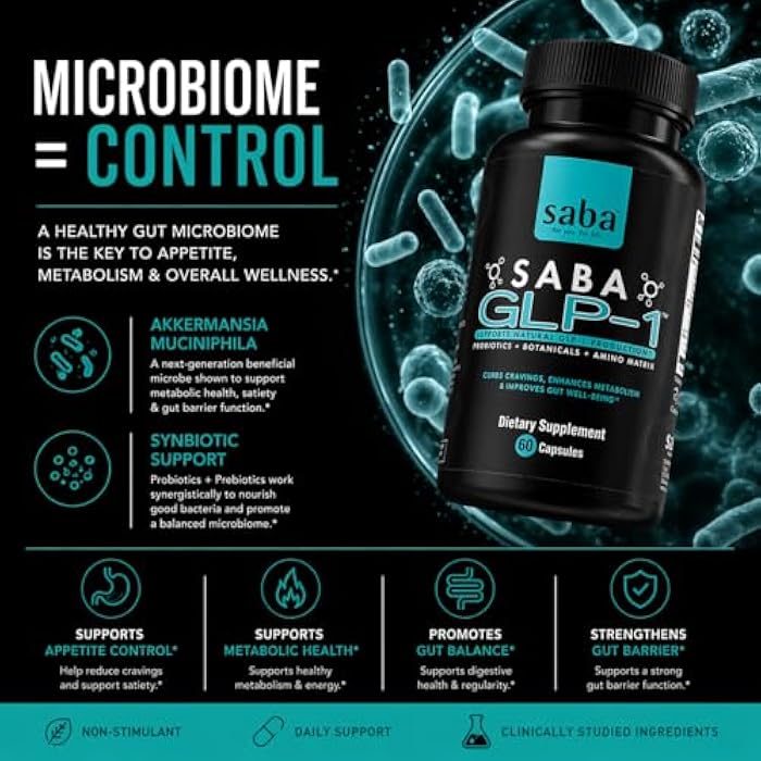 Saba Kombucha Saba GLP-1™ Support Supplement – Natural Appetite Control & Cravings Support with Akkermansia Probiotic + Berberine Synbiotic | Gut Health & Metabolism Support | Non-Stimulant | 30 Serving - Image 4