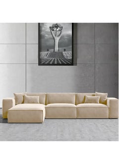 KARNAK Karnak Carol Corner l L-Shaped Luxury Sofa For Living Room Solid Wood Corner Modern Design Couch, Velvet Upholstered Color (Right, Beige)  - Image 1