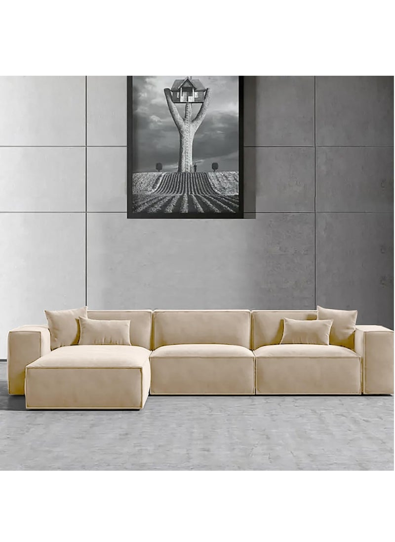 KARNAK Karnak Carol Corner l L-Shaped Luxury Sofa For Living Room Solid Wood Corner Modern Design Couch, Velvet Upholstered Color (Right, Beige)  - Image 1