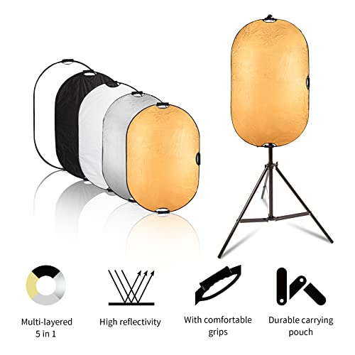 Selens 24x36inch/60x90cm Light Reflector Stand Kit 5-in-1 Collapsible Multi-Disc with Light Photography Stand & Reflector Holder Clamp for Photo Video Studio Outdoor Lighting - Image 5