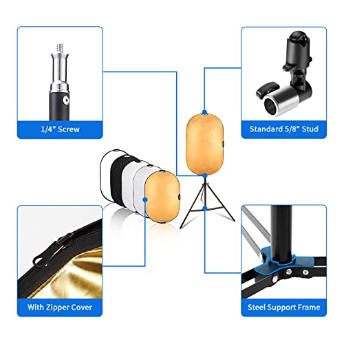 Selens 24x36inch/60x90cm Light Reflector Stand Kit 5-in-1 Collapsible Multi-Disc with Light Photography Stand & Reflector Holder Clamp for Photo Video Studio Outdoor Lighting - Image 3