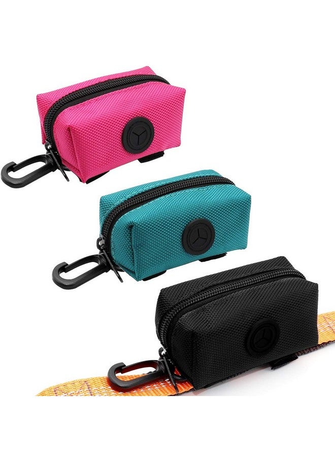 مجموعة من 3 أكياس لتوزيع فضلات الحيوانات الأليفة من سلوسن مع حامل لفضلات الكلاب بسحاب محمول مع خطاف للمقود، ملحق رائع للمشي والجري مع الكلب (وردي أخضر أسود) - Image 1