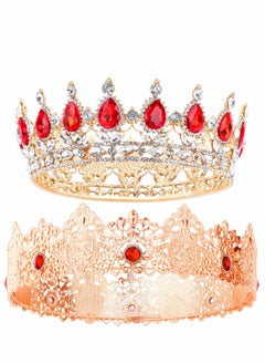 Kings Crown 2 Pack Royal King Crowns and Princess Tiara Costume Accessories with Red Rhinestone Crystal for Wedding Prom, Birthday Party, Cosplay Favors