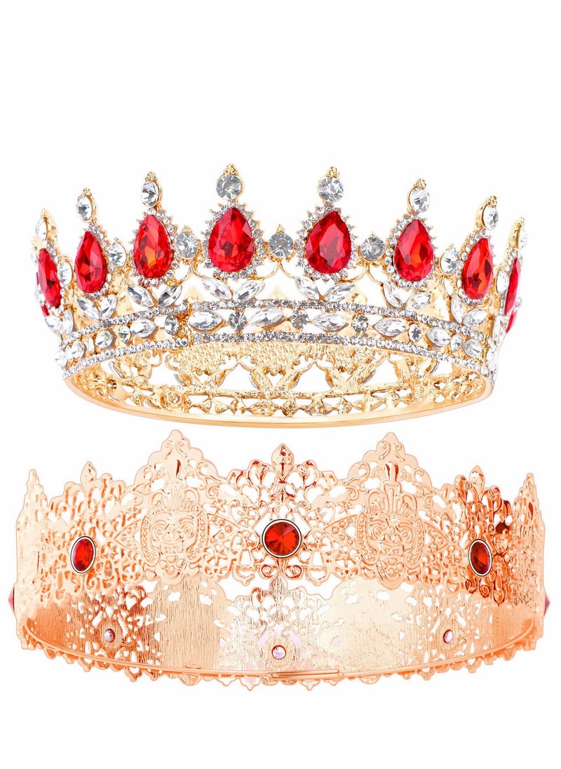 SYOSI - Kings Crown 2 Pack Royal King Crowns and Princess Tiara Costume Accessories with Red Rhinestone Crystal for Wedding Prom, Birthday Party, Cosplay Favors - Image 1