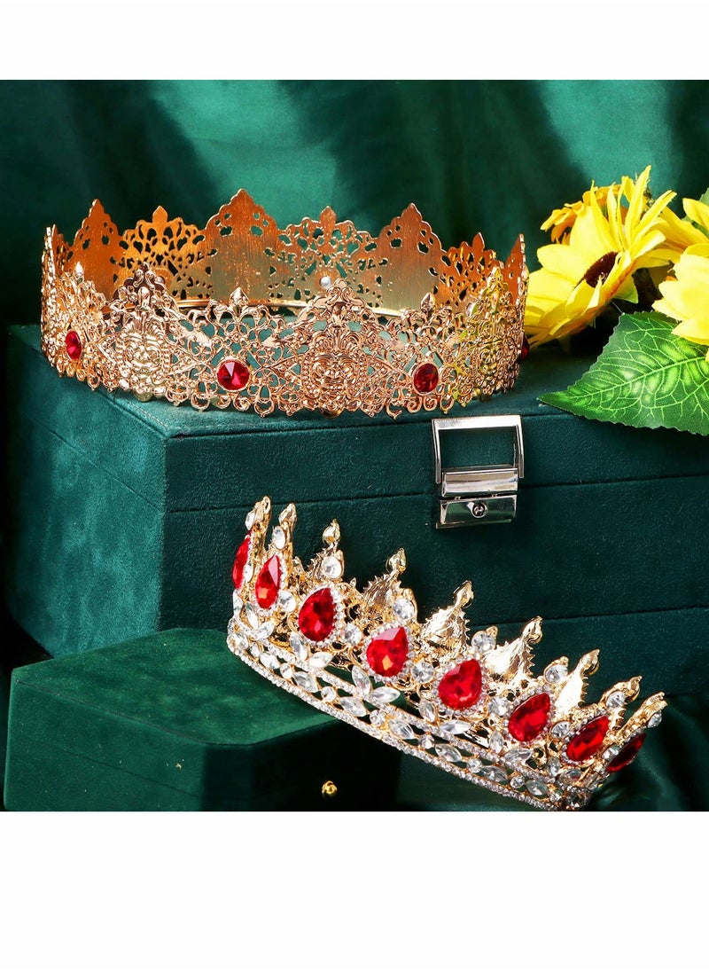 SYOSI - Kings Crown 2 Pack Royal King Crowns and Princess Tiara Costume Accessories with Red Rhinestone Crystal for Wedding Prom, Birthday Party, Cosplay Favors - Image 1