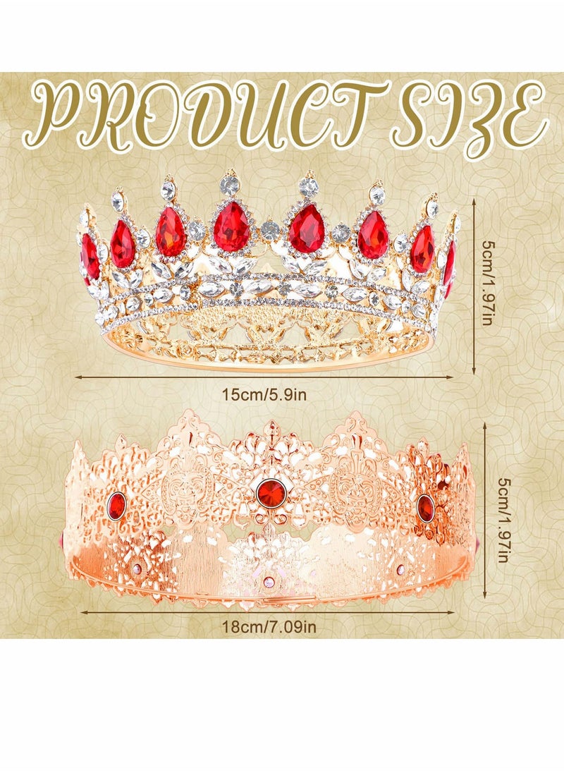 SYOSI - Kings Crown 2 Pack Royal King Crowns and Princess Tiara Costume Accessories with Red Rhinestone Crystal for Wedding Prom, Birthday Party, Cosplay Favors - Image 1