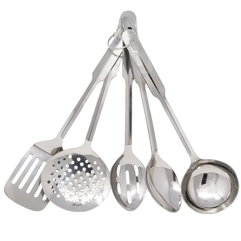Amco 11Inch Everyday Utensil Set 5Piece  Stainless Steel  Heat Resistant Hang Hole for Easy Storage  Dishwasher Safe  Ideal Kitchen Gadget for Restaurants or Home