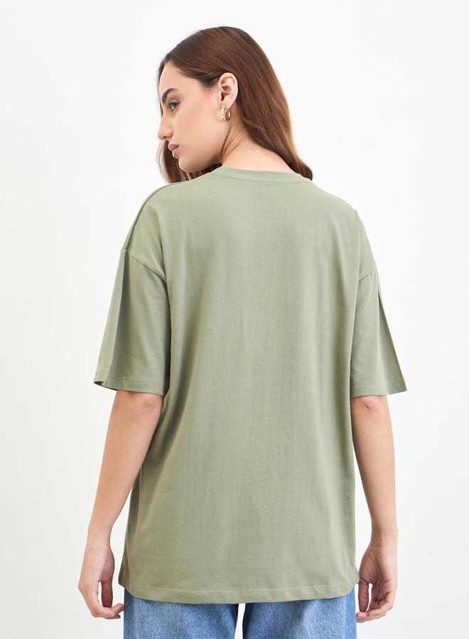 Styli Green Embroidered Oversized T-Shirt - Image 5