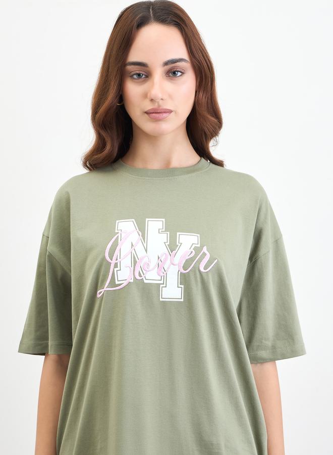 Styli Green Embroidered Oversized T-Shirt - Image 4