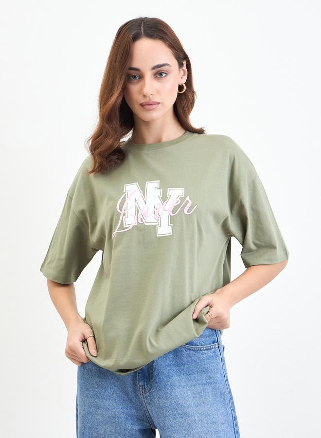 Styli Green Embroidered Oversized T-Shirt - Image 1