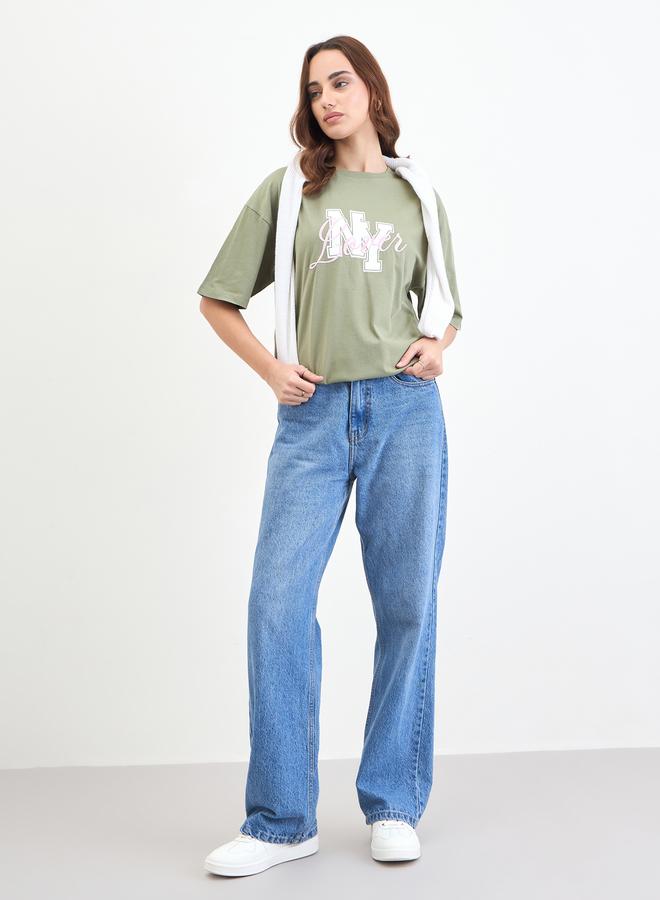 Styli Green Embroidered Oversized T-Shirt - Image 2