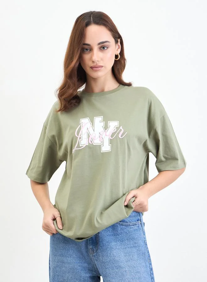 Green Embroidered Oversized T-Shirt