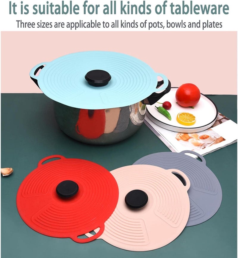 klarako Silicone Lids Food Covers, 3PCS Containers Seal Preservation Lids, Reusable Silicone Lids Food and Bowl Covers, Silicone Suction Lids Seal Lid Heat Resistant Microwave Dishwasher Safe (Gray L) - Image 3