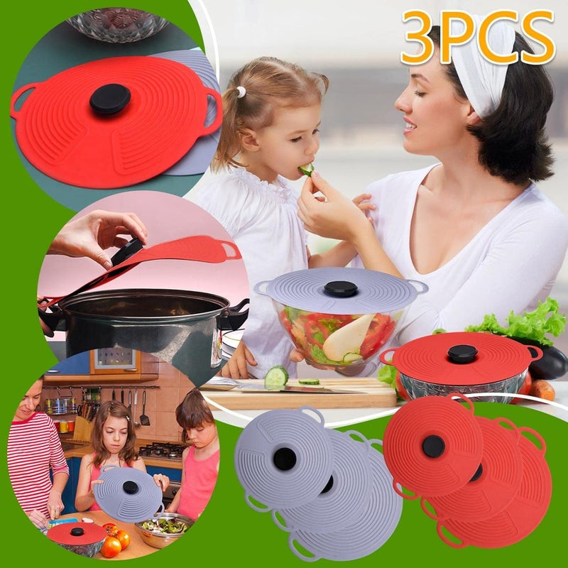 klarako Silicone Lids Food Covers, 3PCS Containers Seal Preservation Lids, Reusable Silicone Lids Food and Bowl Covers, Silicone Suction Lids Seal Lid Heat Resistant Microwave Dishwasher Safe (Gray L) - Image 2