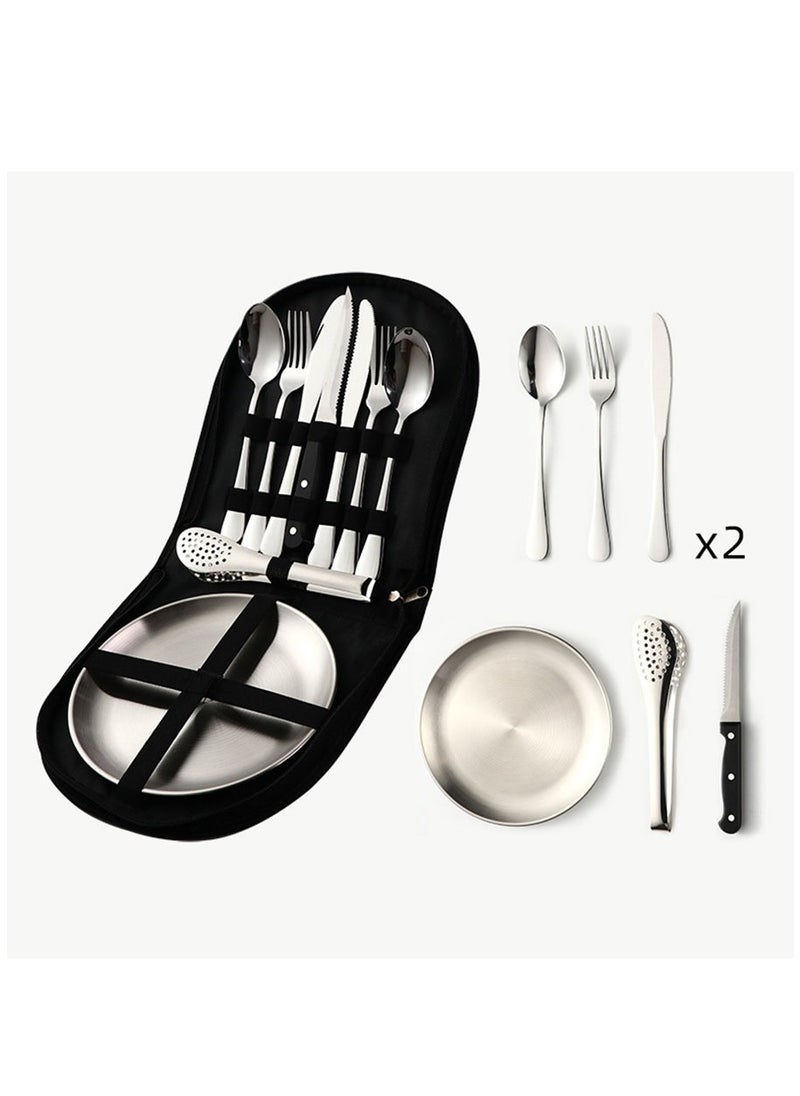Arabest Outdoor Picnic Tableware, Camping Dinnerware Set with Spoon Fork Knife, 9 Piece Silverware Set With Organizer, Portable Stainless Steel Flatware Set  - Image 1