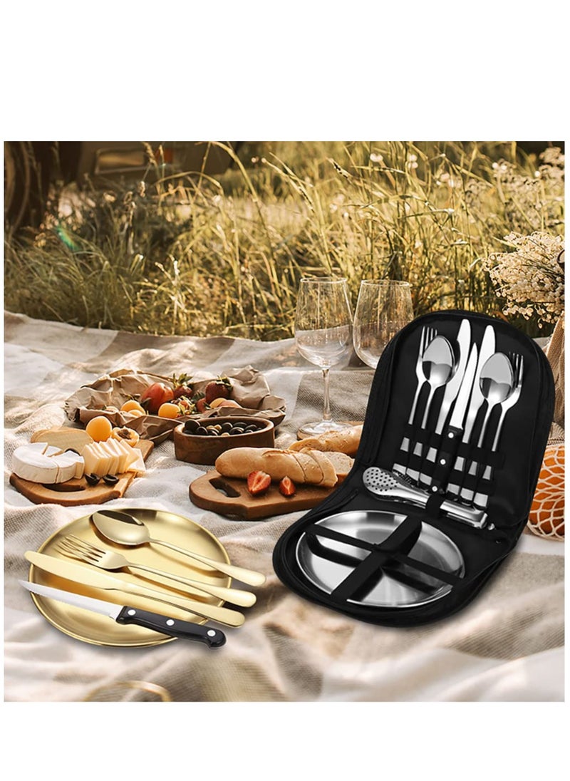 Arabest Outdoor Picnic Tableware, Camping Dinnerware Set with Spoon Fork Knife, 9 Piece Silverware Set With Organizer, Portable Stainless Steel Flatware Set  - Image 4