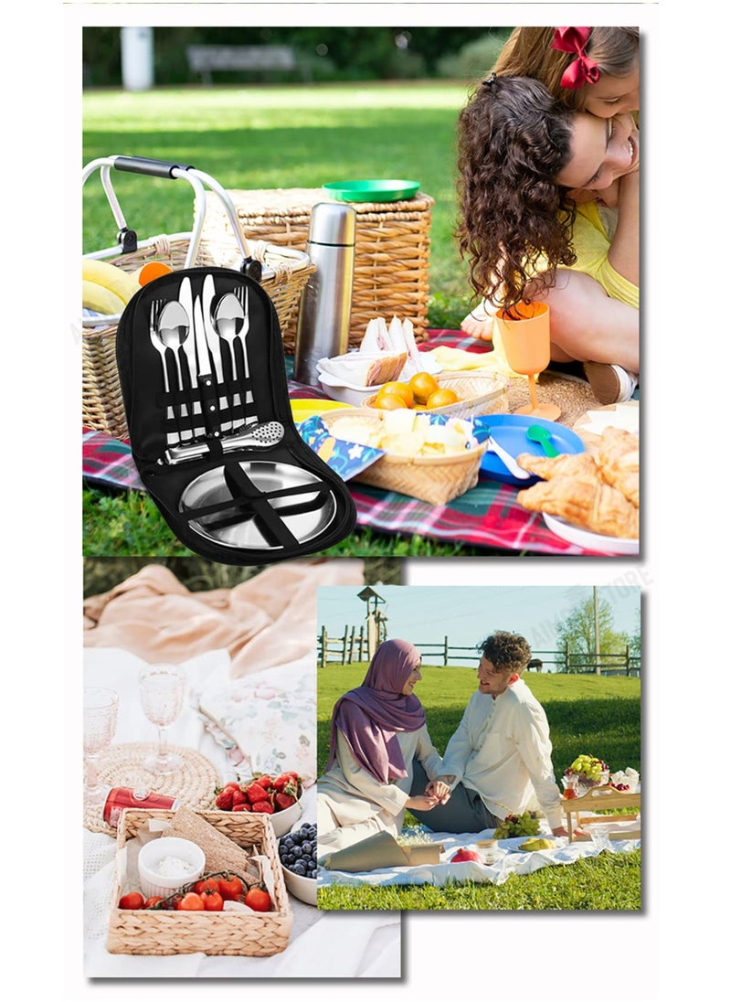 Arabest Outdoor Picnic Tableware, Camping Dinnerware Set with Spoon Fork Knife, 9 Piece Silverware Set With Organizer, Portable Stainless Steel Flatware Set  - Image 5