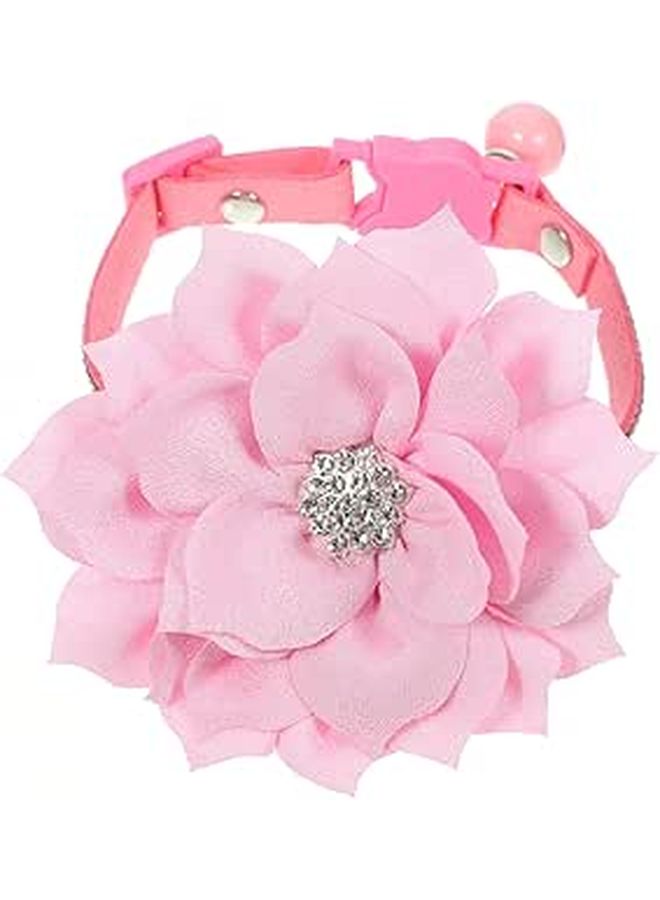 Adjustable Rhinestone Cat Collar With Bell Xs Size Sparkling Pink Pet Collar For Small Cats And Puppies Comfortable Detachable Necklace For Outdoor Use - Image 1
