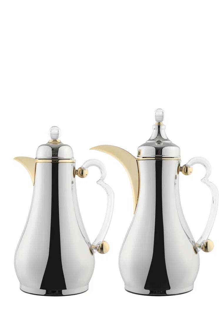 Alsaif Gallery Al-Asalah Thermos Set, 1/1 liter, clear glass inner material, press - silver gold - Image 1