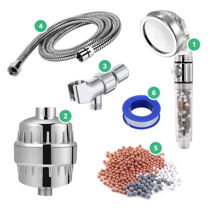 StoneStream Original StoneStream EcoPower High Pressure Handhled Shower Head + Shower Filter + Wall Adapter Kit - Image 1