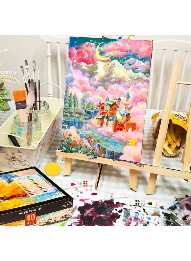 KALOUR Acrylic Paint Set 56 Pcspainting Supplies With 24 Acrylic Paint16 Sheets Acrylic Padpainting Brushescanvaspaletteeasel Art Craft Paints Kit For Artists Beginnerskids And Adults. - Image 2