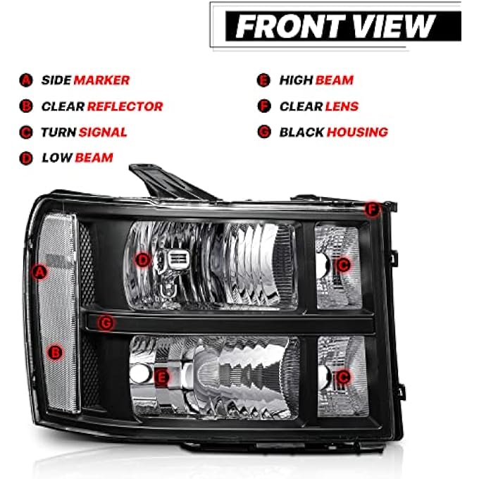 M-AUTO 2Pc Oe Style Headlights Headlamps Assembly Compatible With 0713 Gmc Sierra 1500 0714 Sierra 2500 3500 Black Housing Clear Corner Headlamps - Image 3