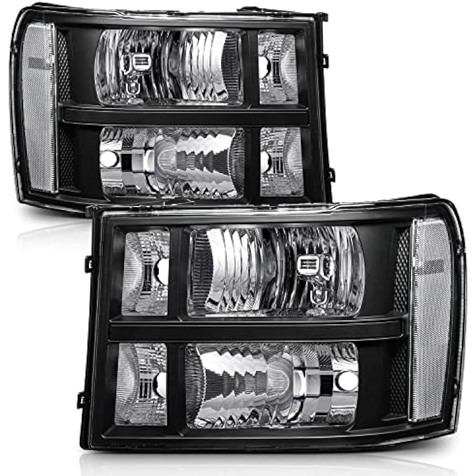 M-AUTO 2Pc Oe Style Headlights Headlamps Assembly Compatible With 0713 Gmc Sierra 1500 0714 Sierra 2500 3500 Black Housing Clear Corner Headlamps - Image 2