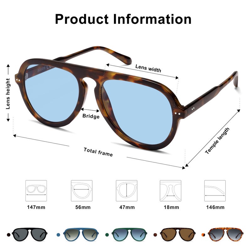 سوجوز SOJOS Retro Aviator Sunglasses Womens Mens Vintage Plastic Frame Shades Lentes De Sol Para Mujer SJ2255 Light Blue - Image 5