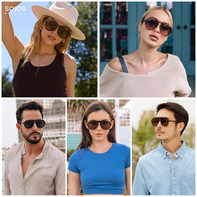 سوجوز SOJOS Retro Aviator Sunglasses Womens Mens Vintage Plastic Frame Shades Lentes De Sol Para Mujer SJ2255 Light Blue - Image 2