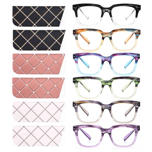 CHOFILORD 6 Pack Fashion Reading Glasses for Women Men Blue Light Blocking Oversized Square Readers with Spring Hinge (6 Pack Colorful, 2.25) - Image 1