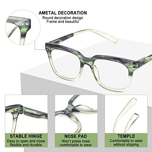 CHOFILORD 6 Pack Fashion Reading Glasses for Women Men Blue Light Blocking Oversized Square Readers with Spring Hinge (6 Pack Colorful, 2.25) - Image 3