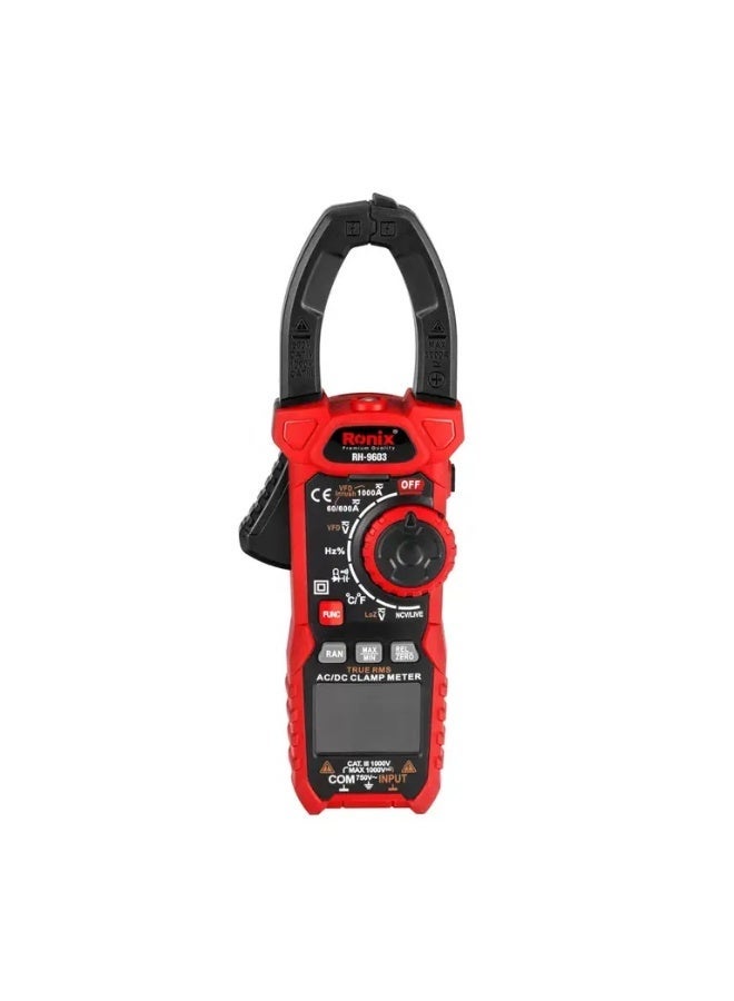 رونيكس مالتيميتر كماشة رقمي 1000A تيار AC/DC True RMS، NCV/LoZ/VFD/INRUSH، درجة حرارة -40~1000°C، 6000 عداد CAT III 1000V، تقنية ألمانية #Ronix RH-9603 - Image 2