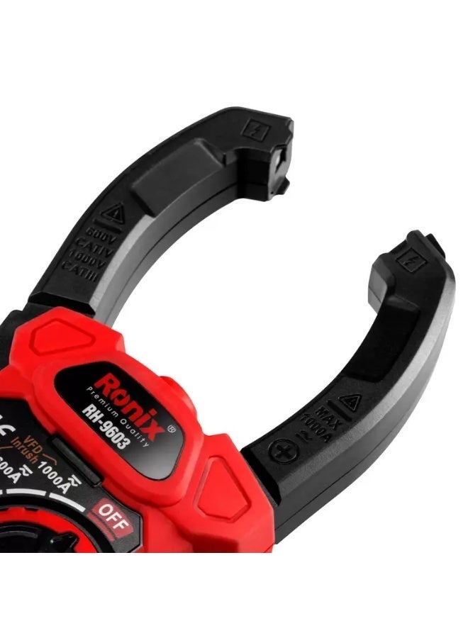 رونيكس مالتيميتر كماشة رقمي 1000A تيار AC/DC True RMS، NCV/LoZ/VFD/INRUSH، درجة حرارة -40~1000°C، 6000 عداد CAT III 1000V، تقنية ألمانية #Ronix RH-9603 - Image 3