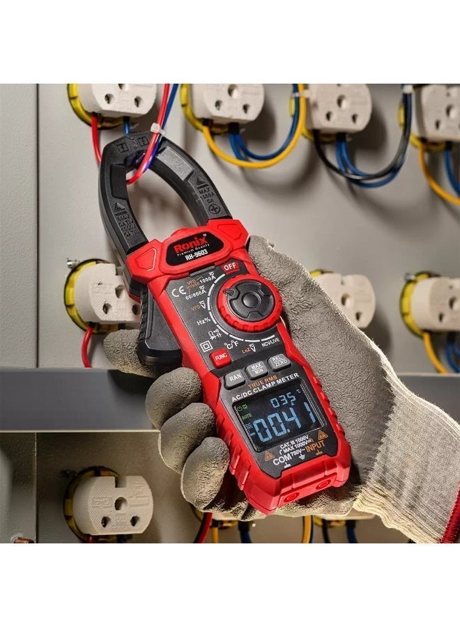 رونيكس مالتيميتر كماشة رقمي 1000A تيار AC/DC True RMS، NCV/LoZ/VFD/INRUSH، درجة حرارة -40~1000°C، 6000 عداد CAT III 1000V، تقنية ألمانية #Ronix RH-9603 - Image 5