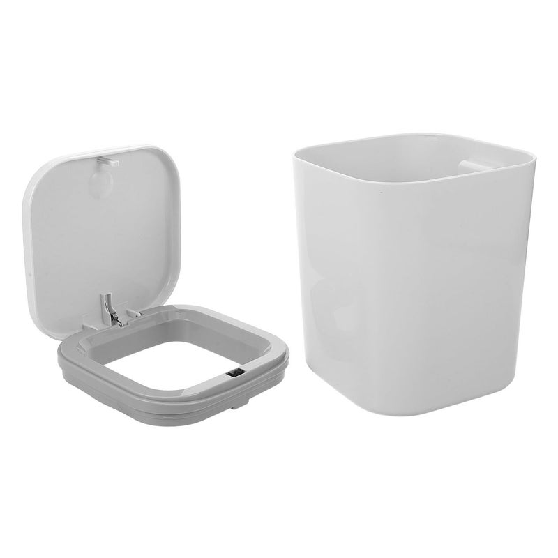 Small Gray Mini Desktop Trash Can With Lid Press To Open Waste Bin For Office Home - Image 2