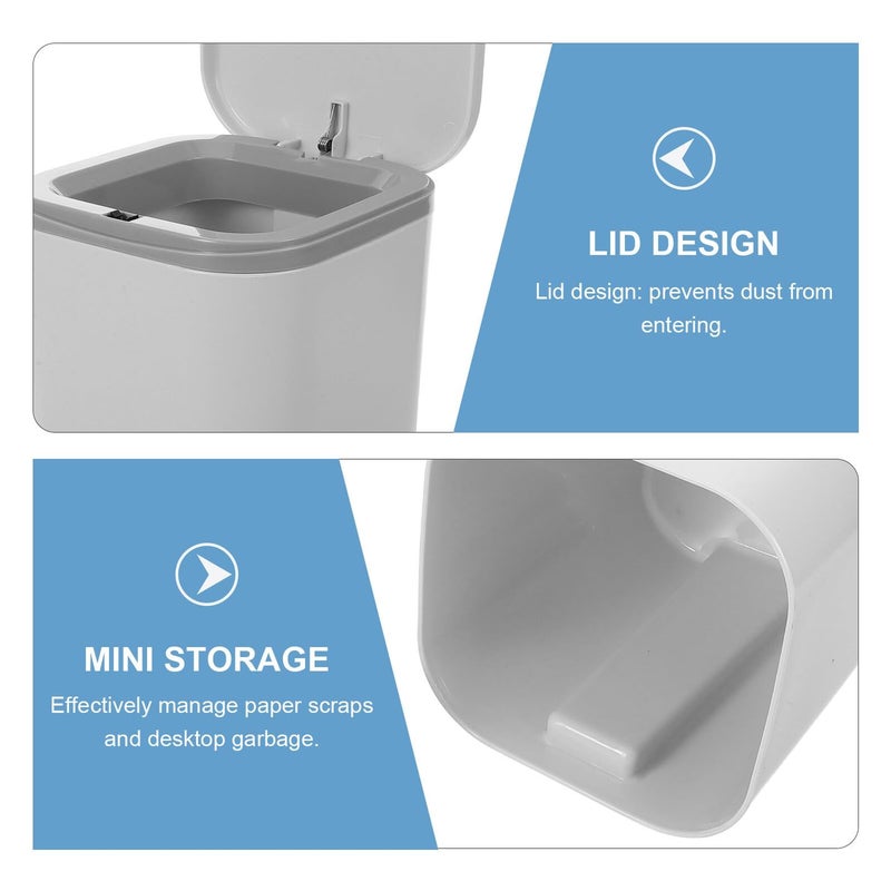Small Gray Mini Desktop Trash Can With Lid Press To Open Waste Bin For Office Home - Image 4