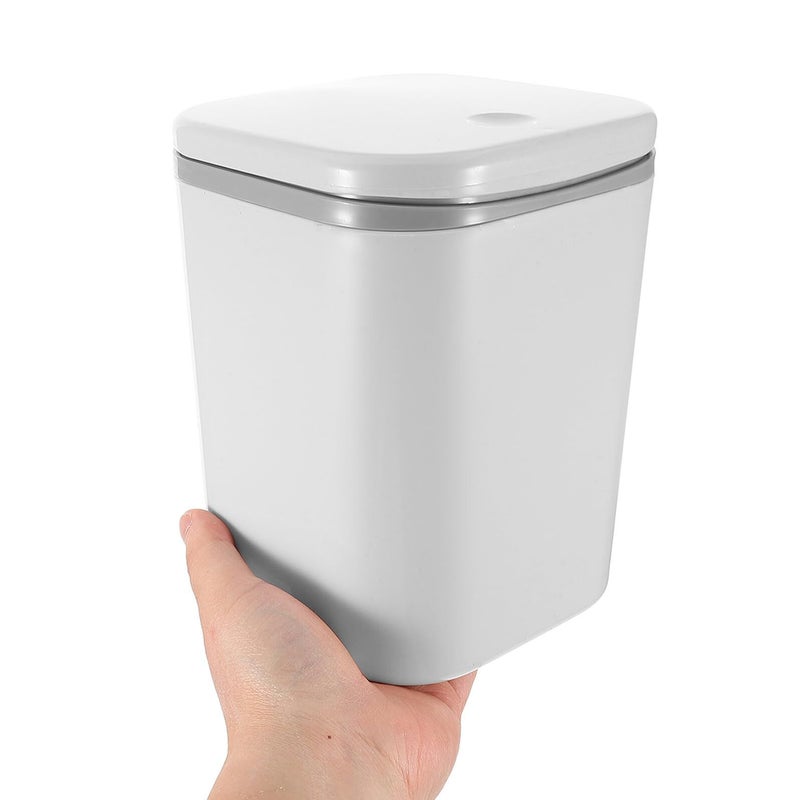 Small Gray Mini Desktop Trash Can With Lid Press To Open Waste Bin For Office Home - Image 5