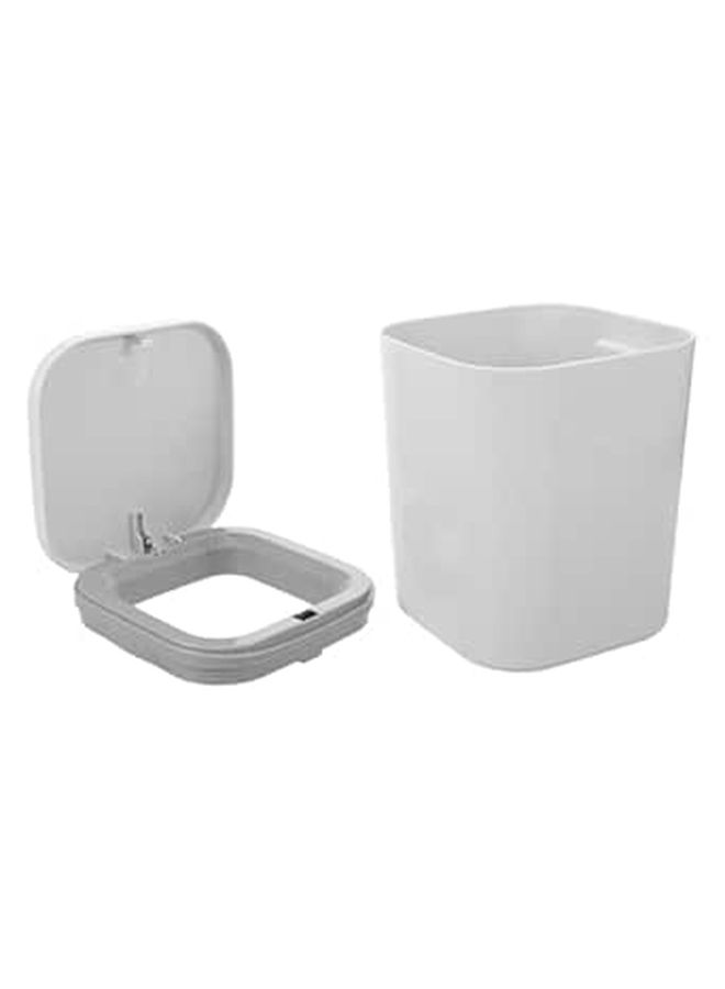 Small Gray Mini Desktop Trash Can With Lid Press To Open Waste Bin For Office Home - Image 1