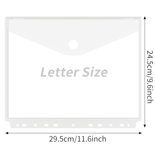 EOOUT 30Pcs Binder Pocket, Binder Organizer, 11 Holes Clear Poly Binder Envelope with Hook and Loop Closure, Plastic Binder Folders for School and Office Supplies, Letter Size - Image 2